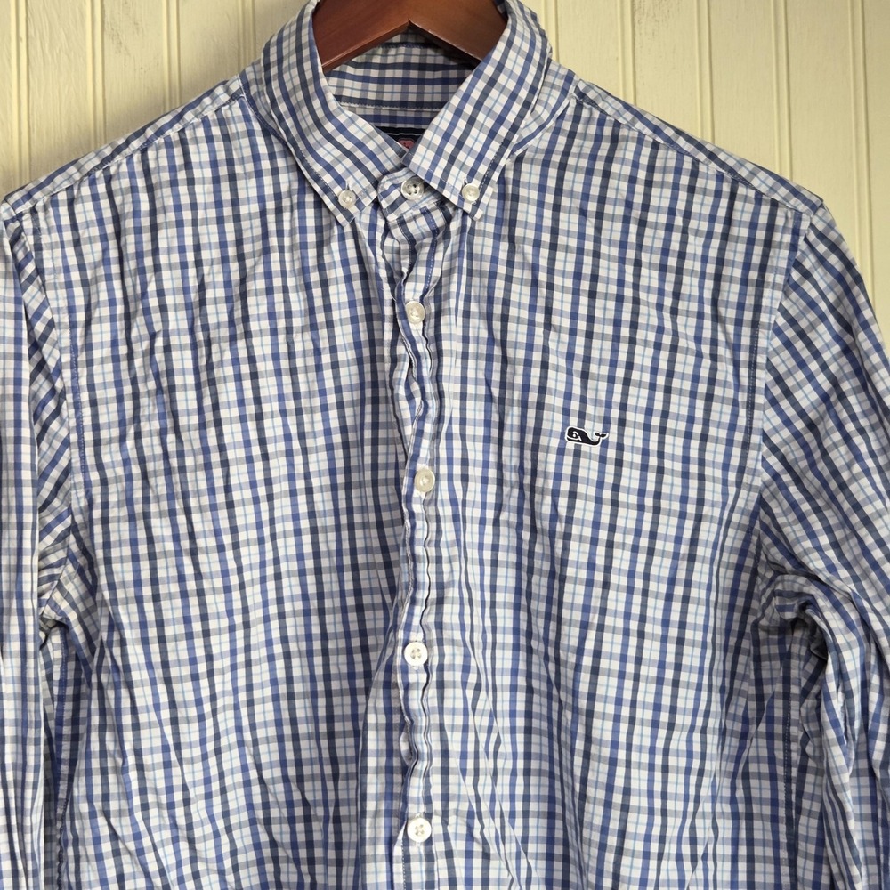 Vineyard Vines Shirt Mens Medium Check‎ Long Sleeve Button Down Whale Slim Fit
